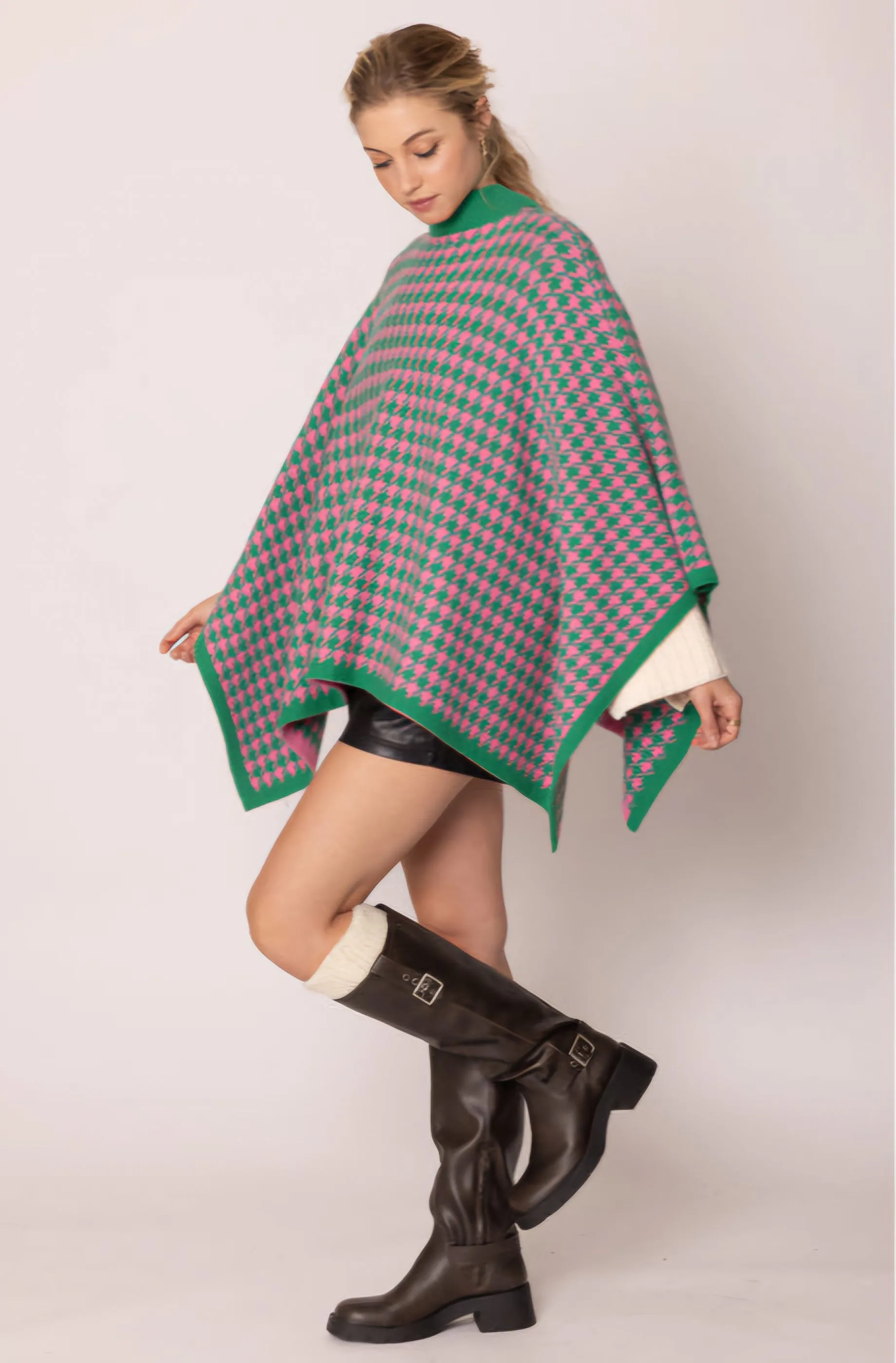 AKA Sorority Checkered Knit Pink and Green Cape