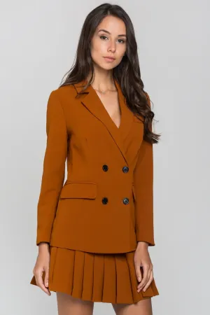 Almond Double Button Blazer and Knife Pleated Skirt Set