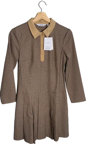 & Other Stories Beige Checked Collar Dress EU 34 UK 6