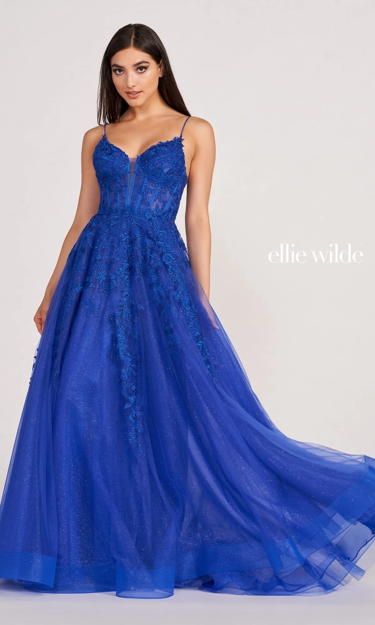 Ball Gown With Sheer Corset By Ellie Wilde EW34036