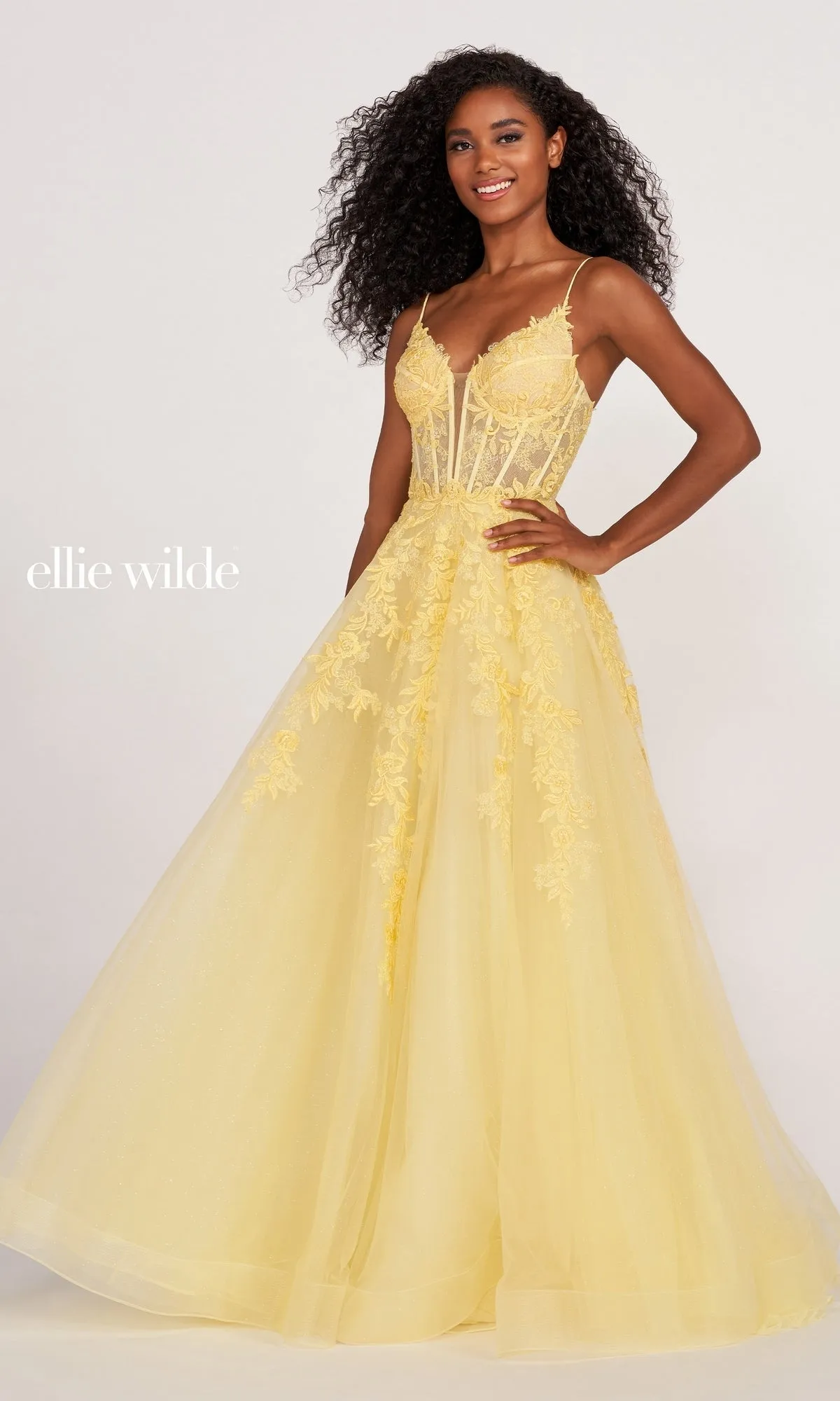 Ball Gown With Sheer Corset By Ellie Wilde EW34036