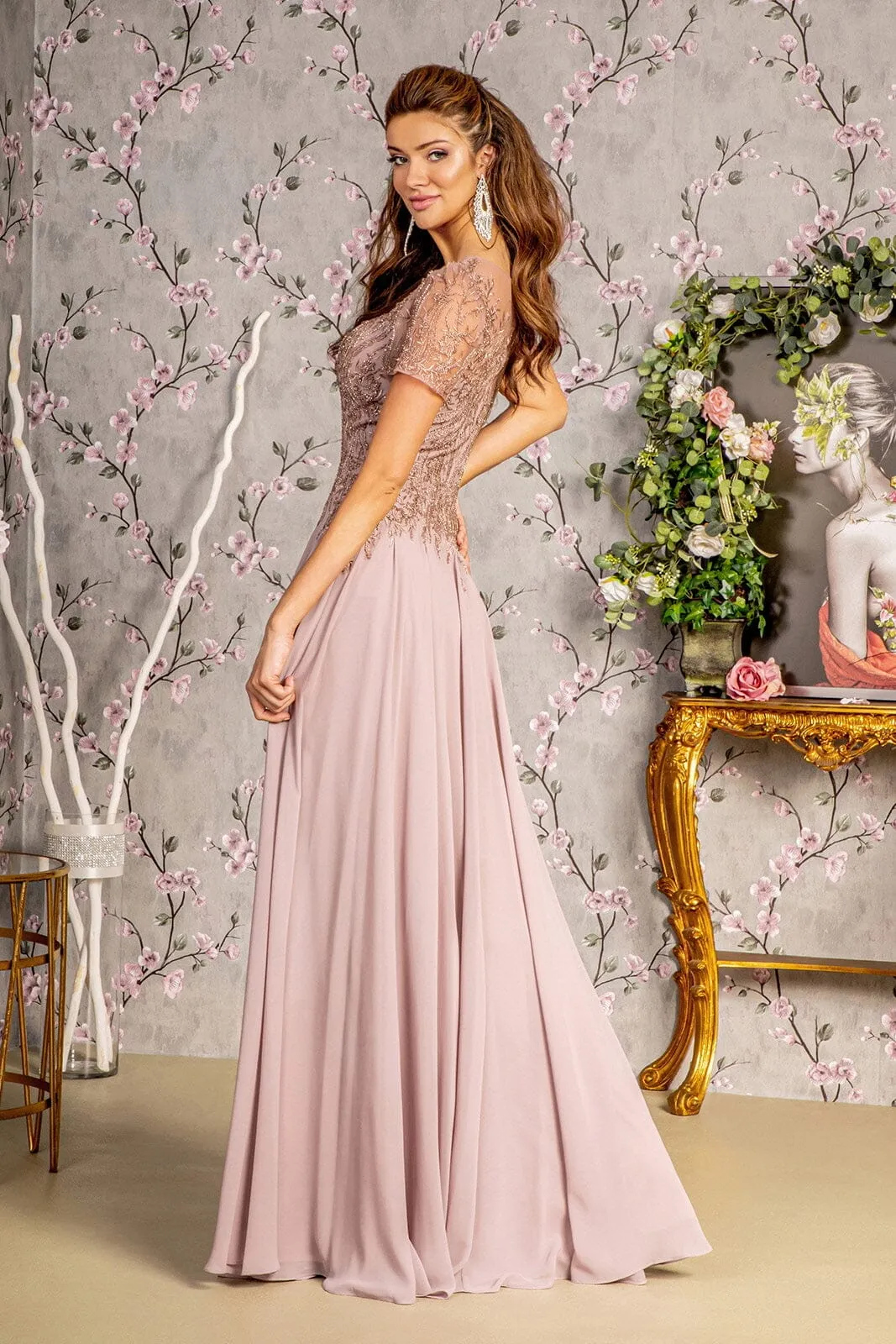 Beaded Chiffon Short Sleeve Gown by GLS Gloria GL3492