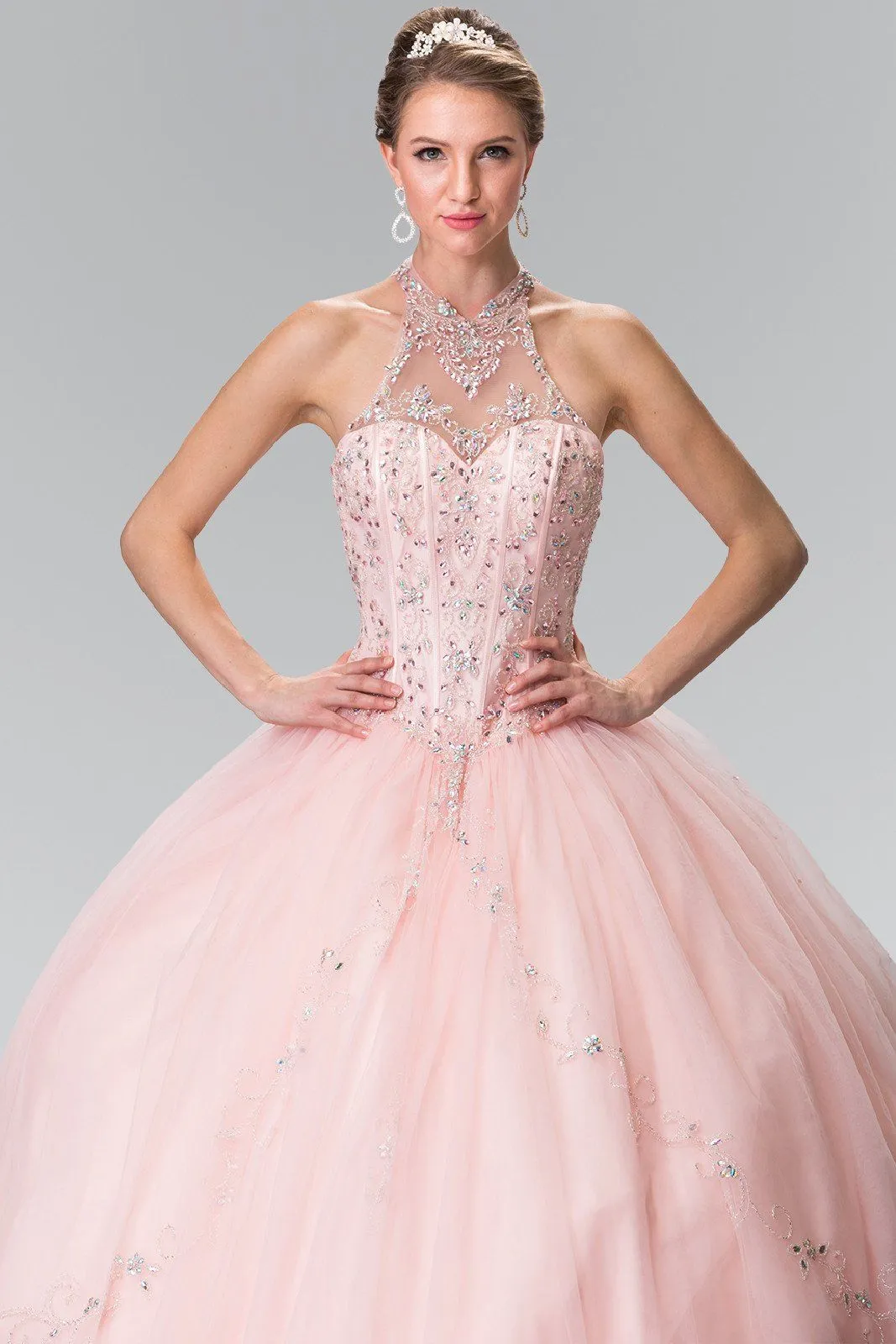 Beaded Halter Illusion Ballgown by Elizabeth K GL2348