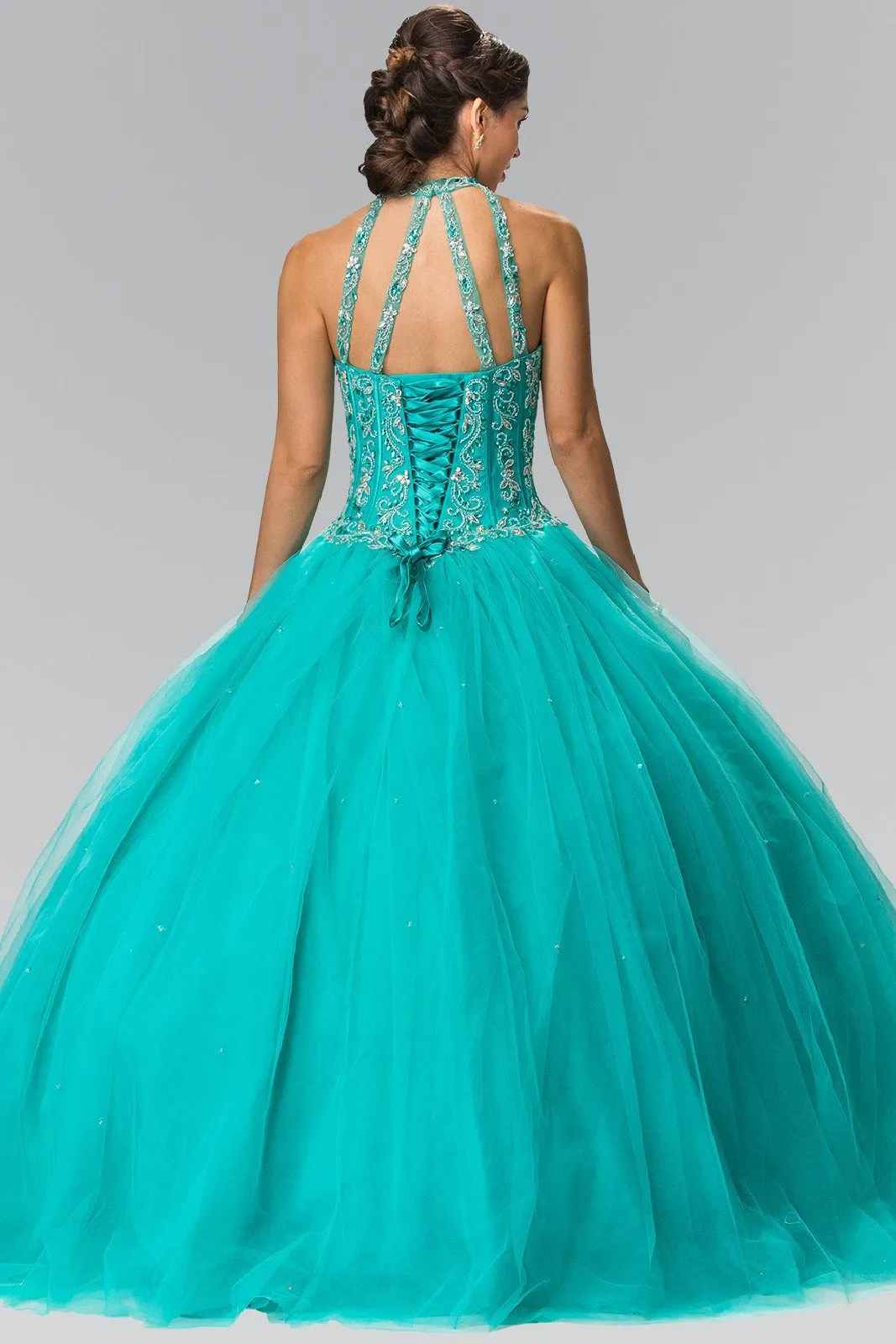 Beaded Halter Illusion Ballgown by Elizabeth K GL2348