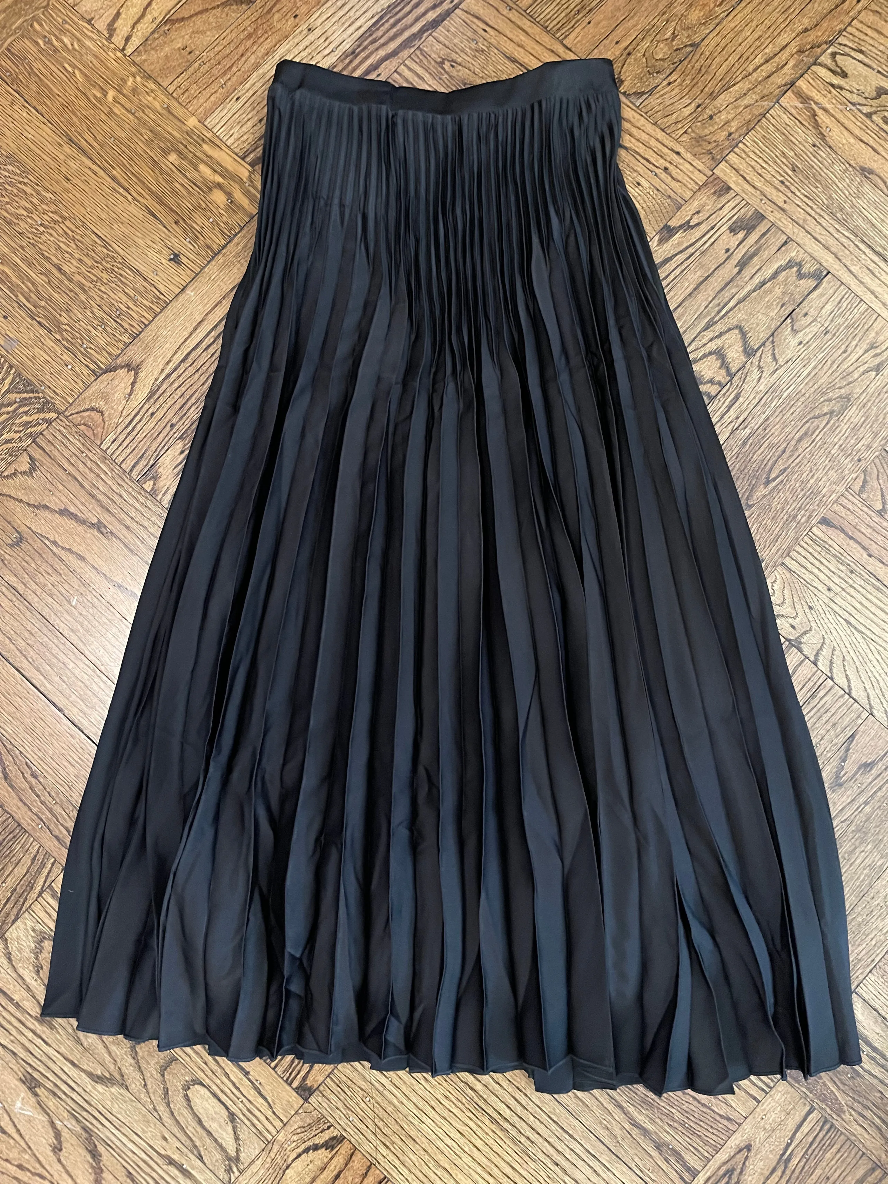 Black Satin Pleat Maxi Skirt