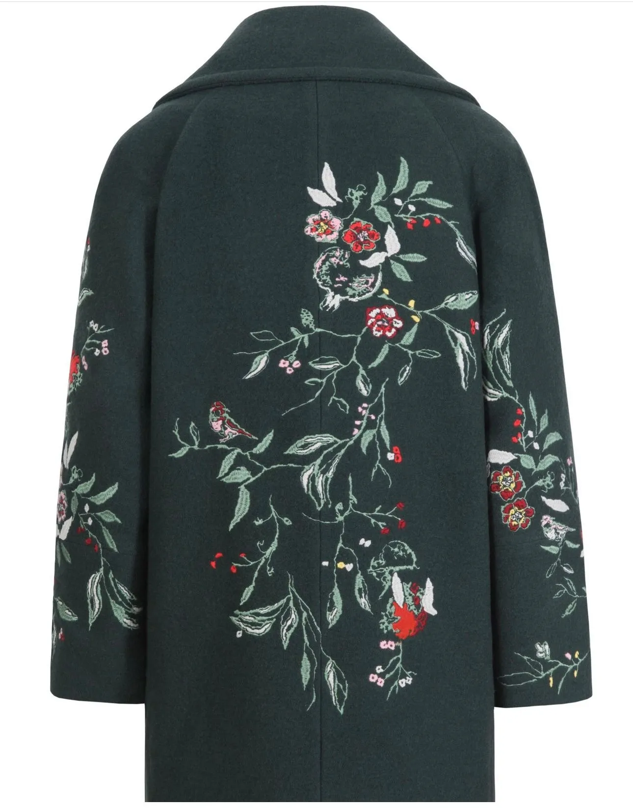 Boiled Wool Coat w/Embroidery Forest Green