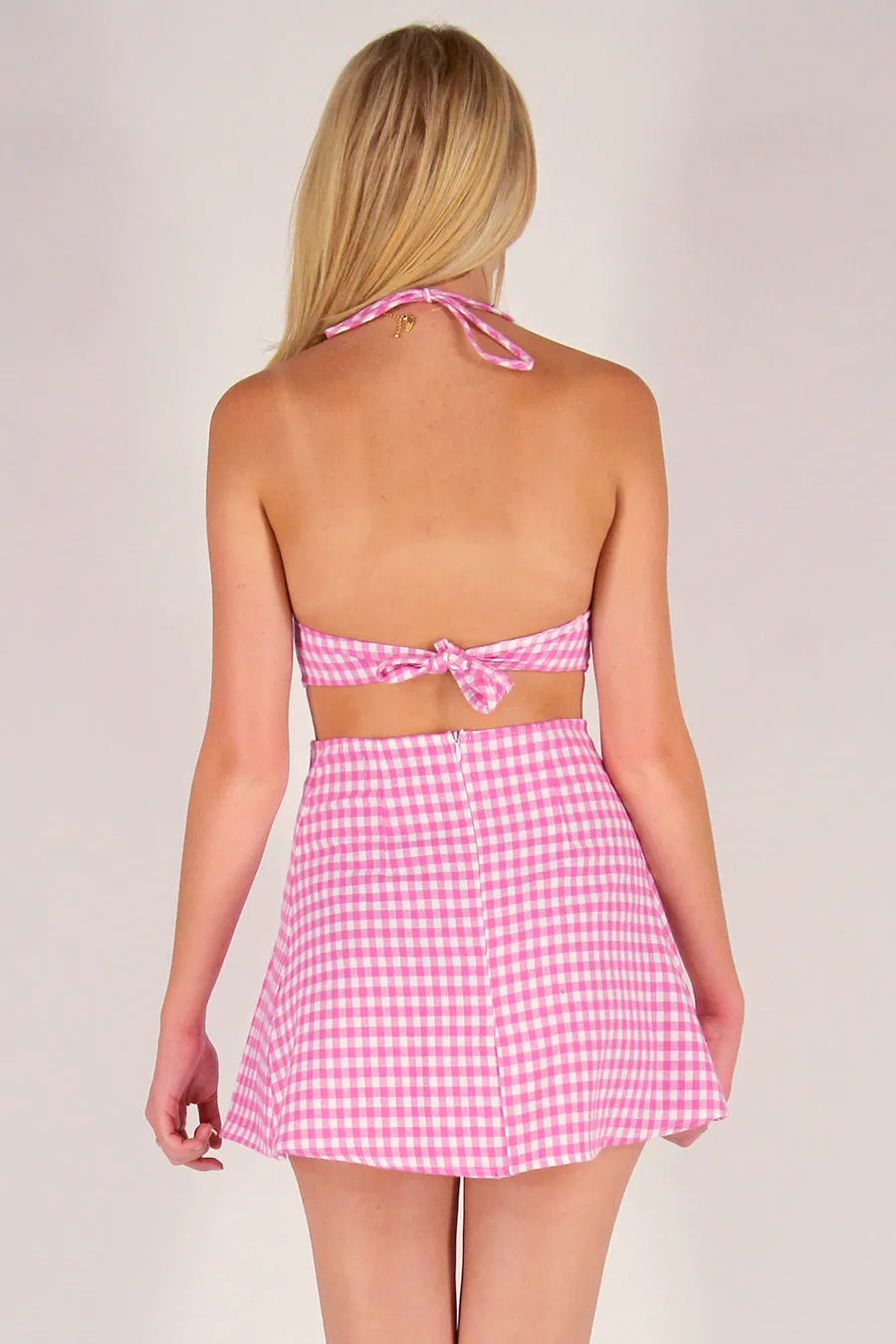 Bralette and Pleated Skirt - Flannel Pink Checker