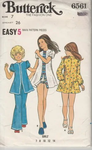 Butterick 6561 Girls Flared A-Line Dress Pants Shorts Vintage Sewing Pattern 1970's