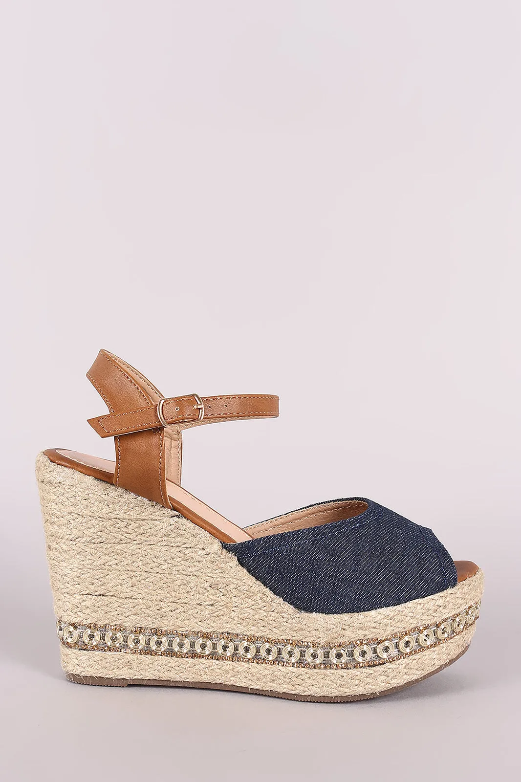 Canvas Peep Toe Hardware Trim Espadrille Platform Wedge