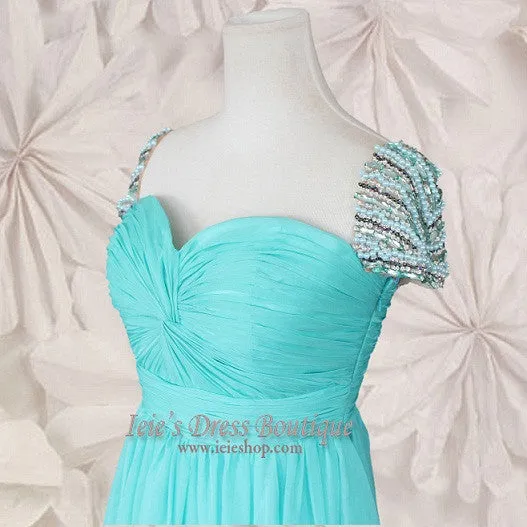 Cap Sleeves Chiffon Evening Gown with Pleated bodice