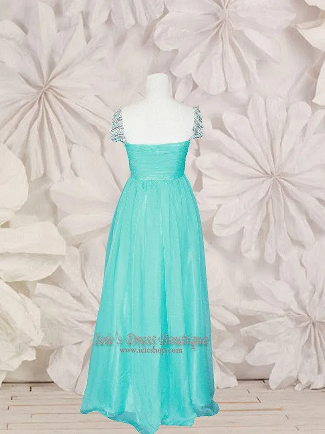 Cap Sleeves Chiffon Evening Gown with Pleated bodice