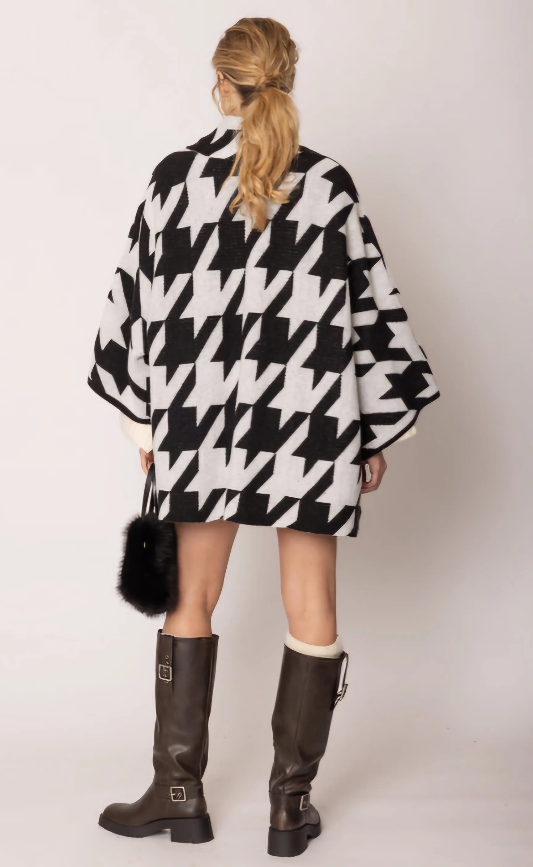 Cardigan Houndstooth Knit Black White for Women