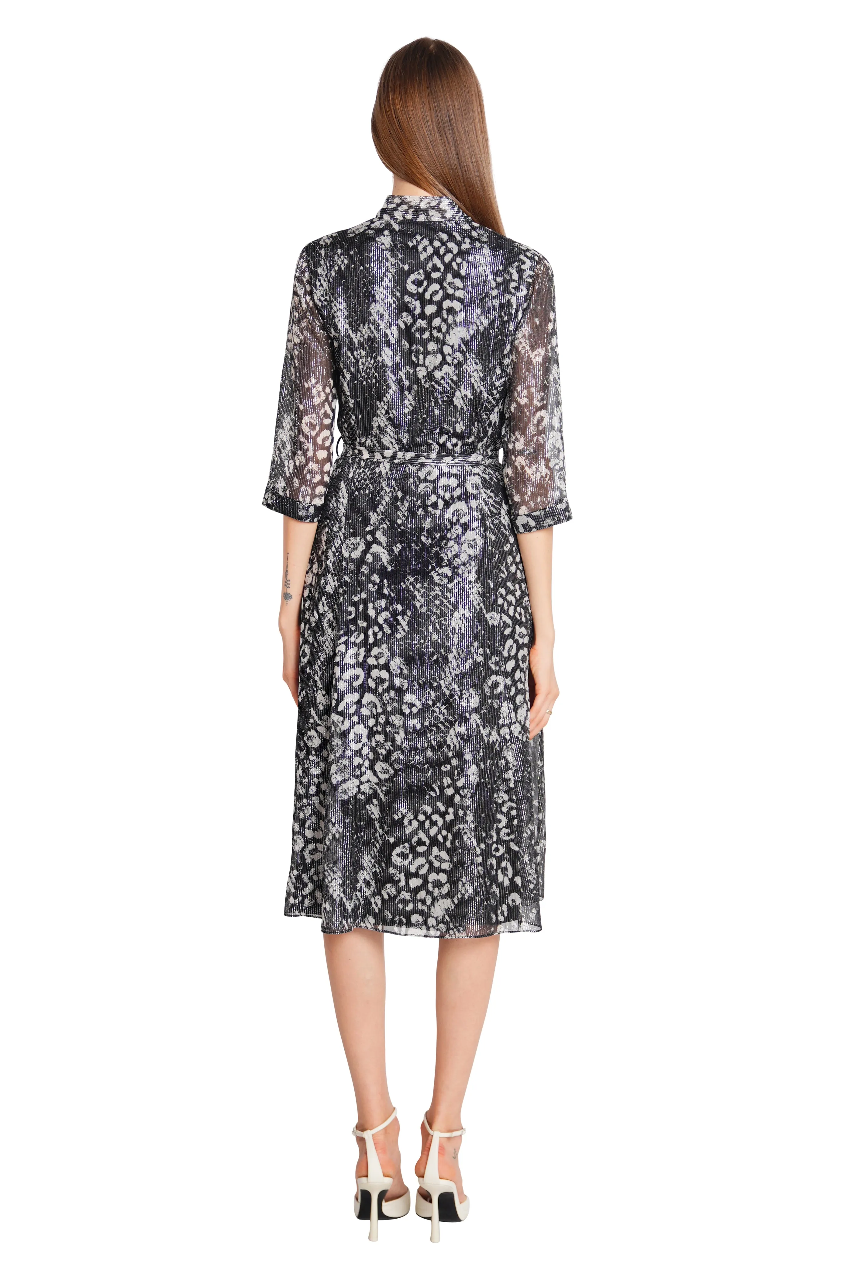 Cassia Lurex Silk Chiffon Dress in Black and Silver