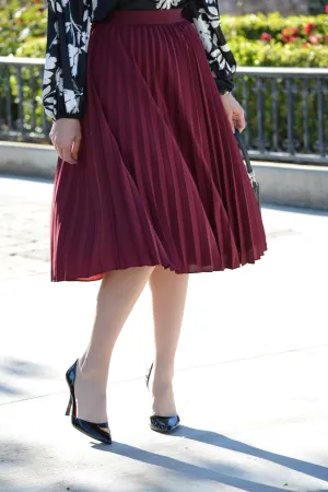 Cheri Burgundy Pleated Skirt