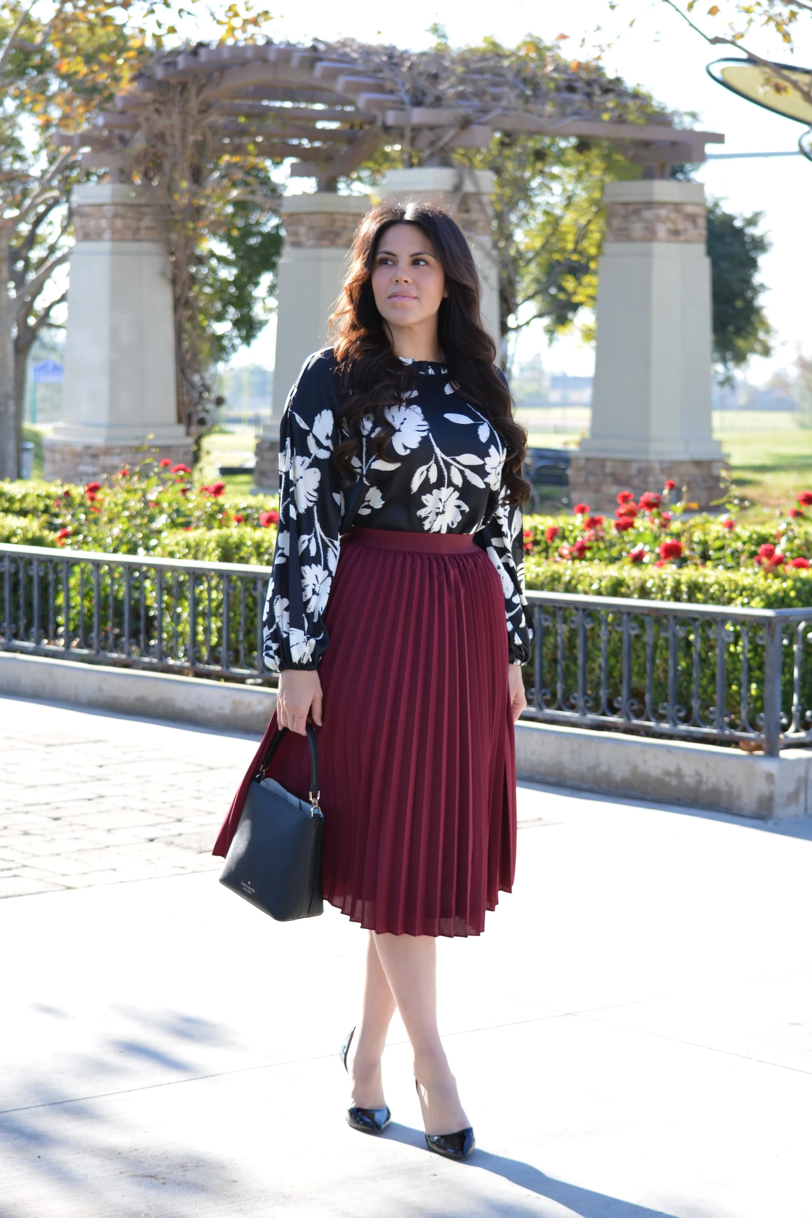 Cheri Burgundy Pleated Skirt