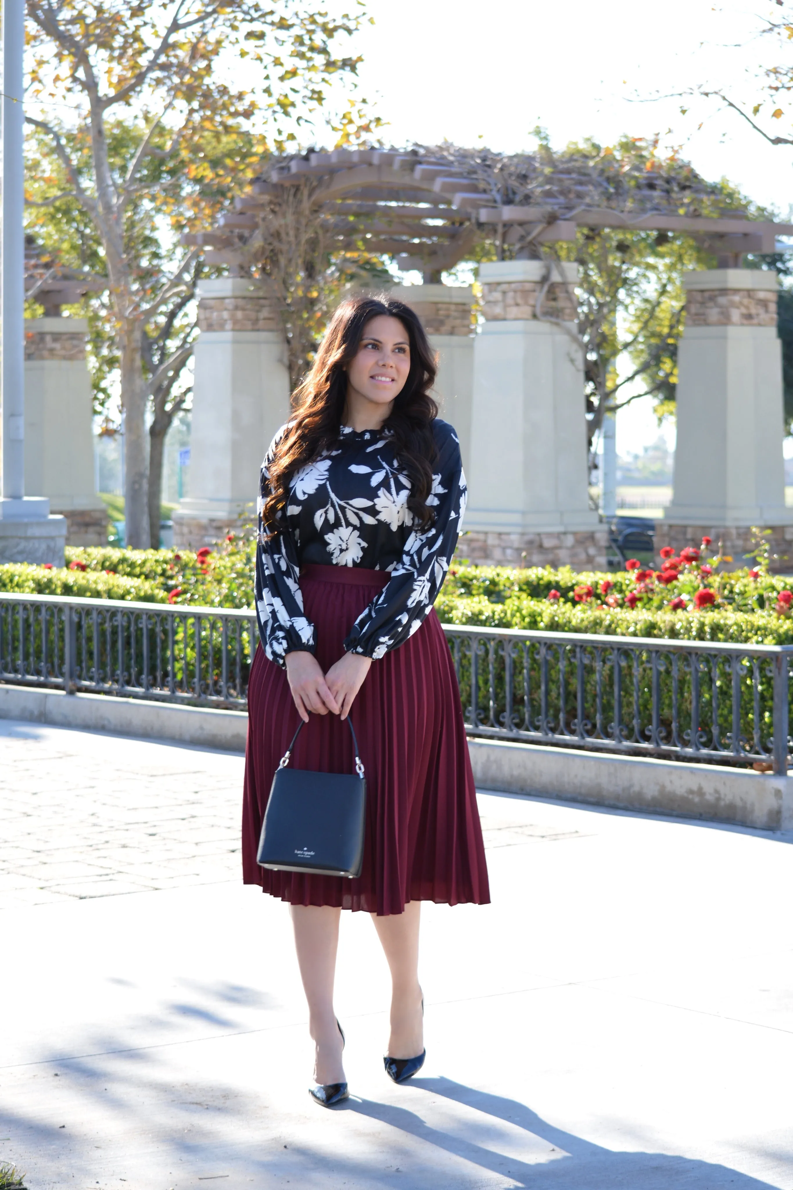 Cheri Burgundy Pleated Skirt