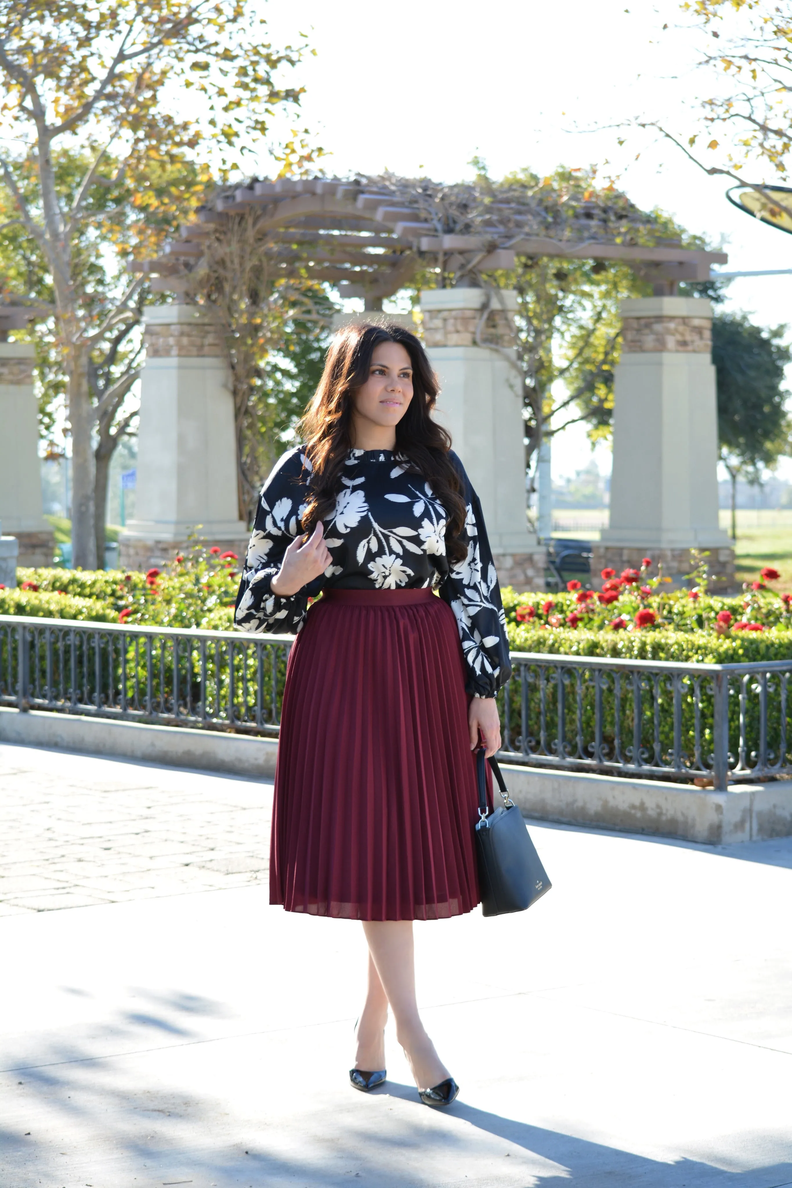 Cheri Burgundy Pleated Skirt