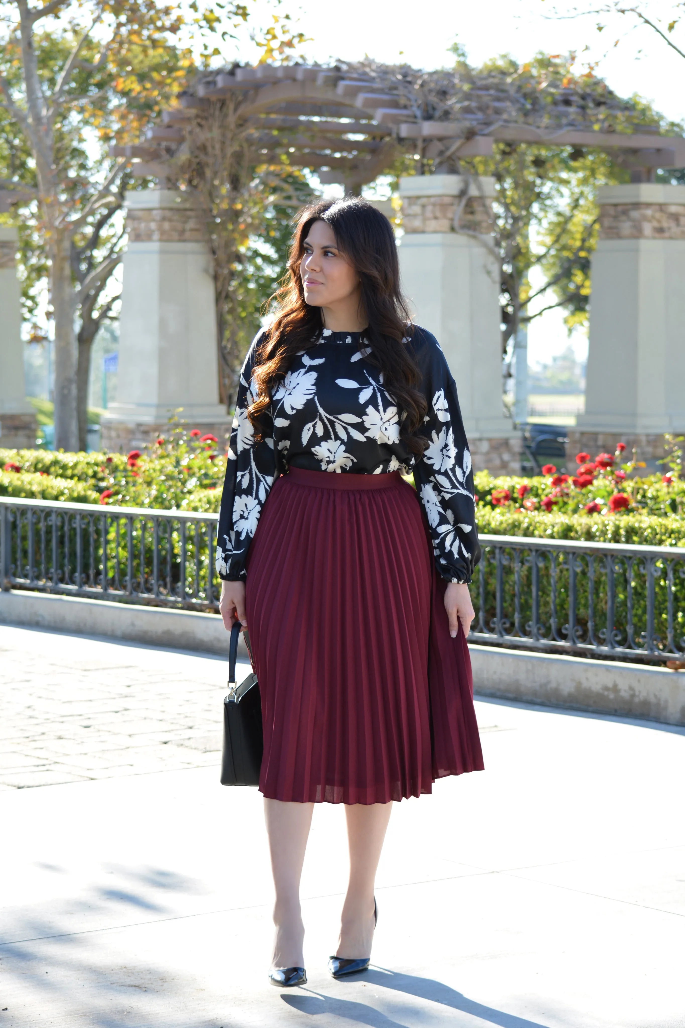 Cheri Burgundy Pleated Skirt