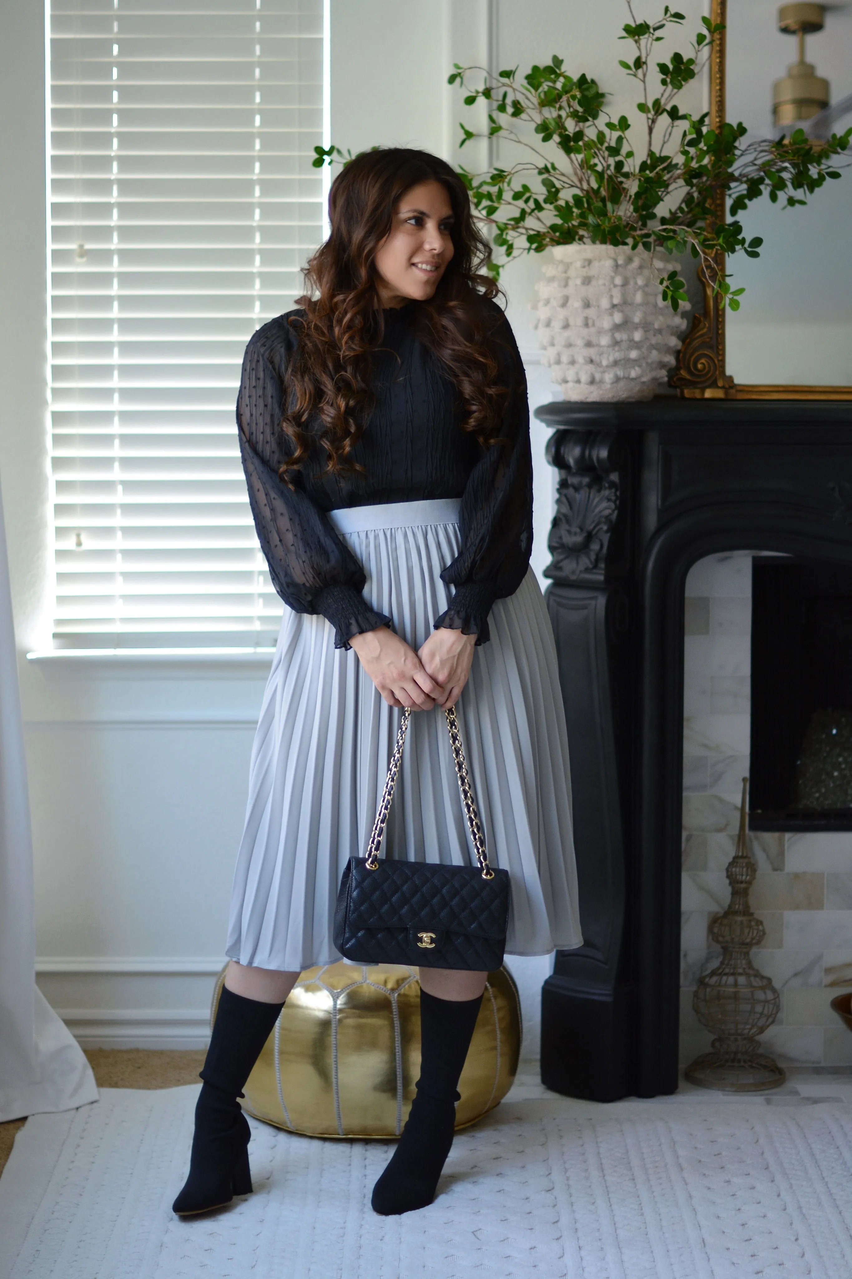 Cheri Gray Pleated Skirt