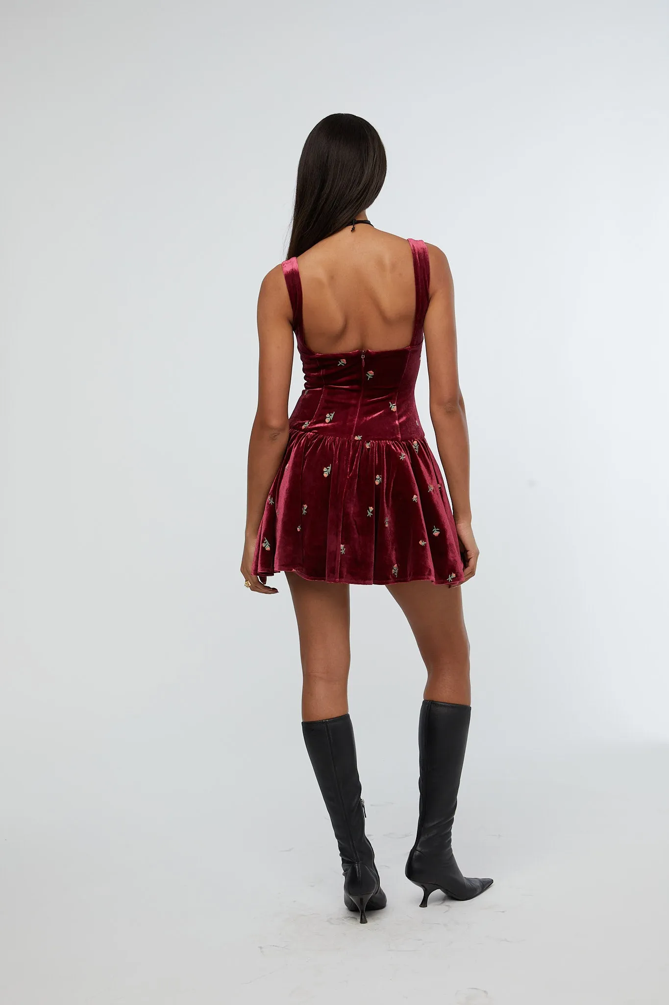 Corset Peplum Mini Dress Burgundy