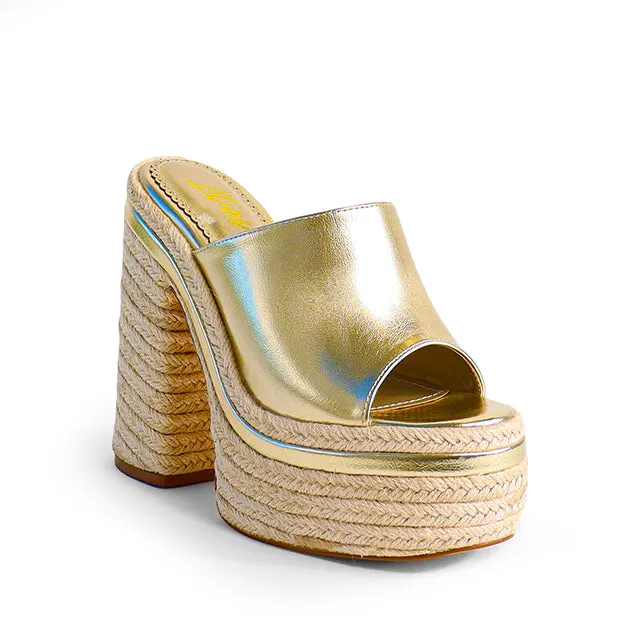 DIXIE-1 Gold Metallic Faux Leather - Open Toe