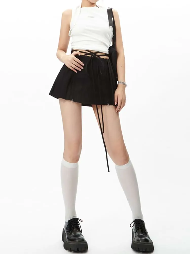 Double Zip Low-Waist Pleated Mini Skirt