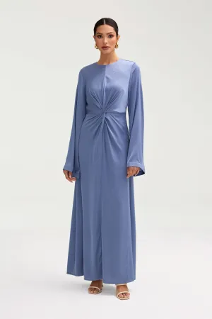 Duha Satin Twist Front Maxi Dress - Dusty Blue