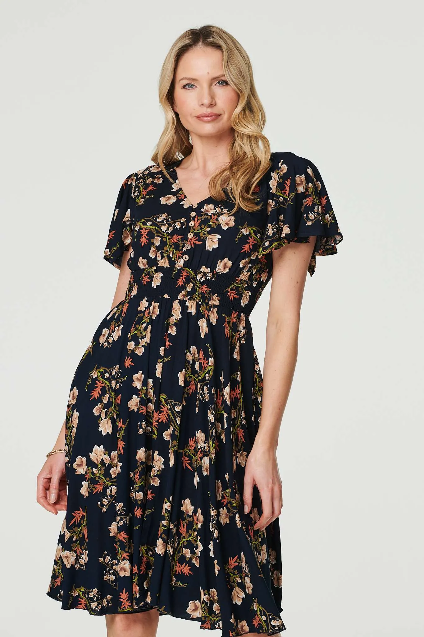 Floral Angel Sleeve Short Dress