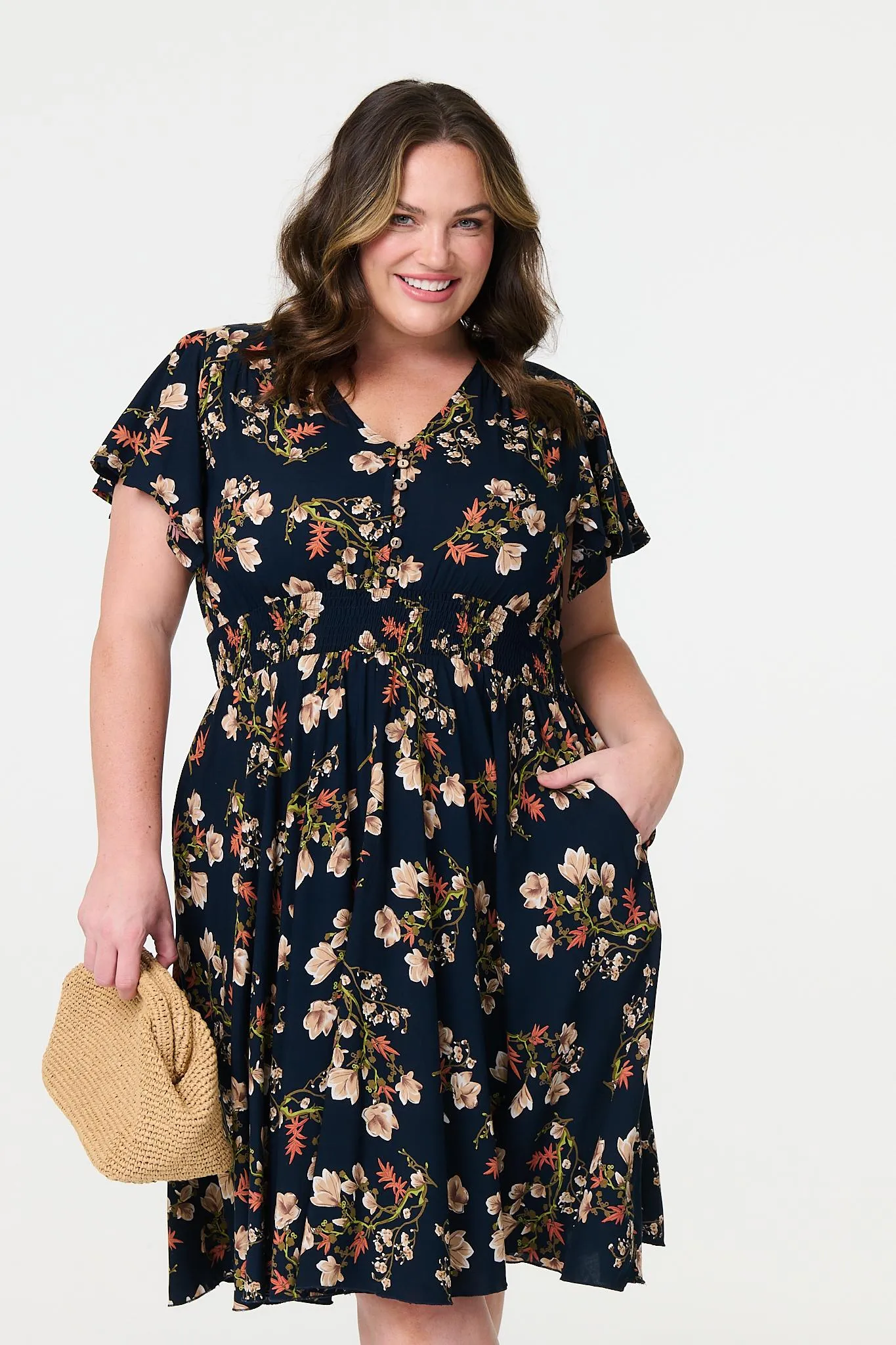 Floral Angel Sleeve Short Dress