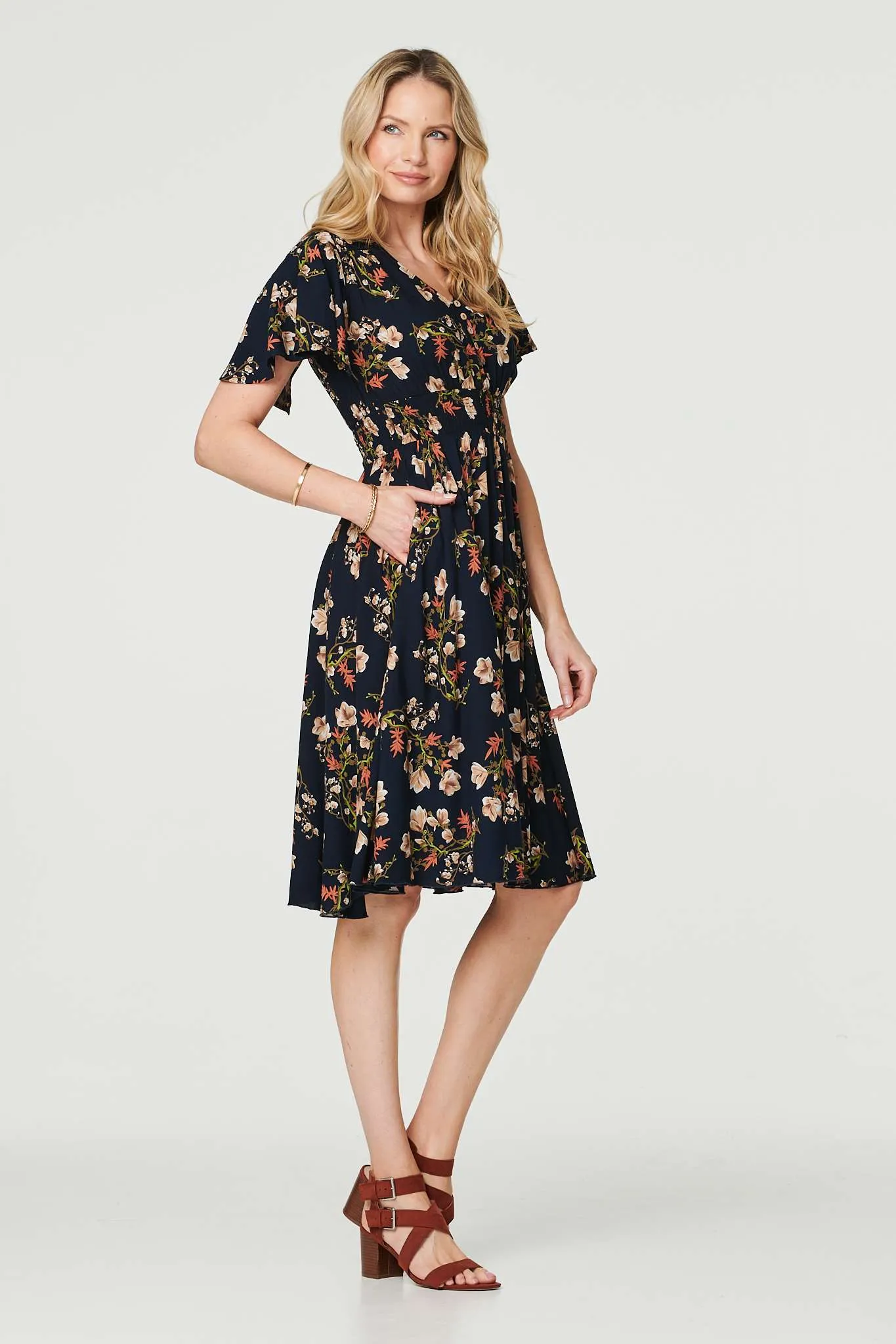 Floral Angel Sleeve Short Dress