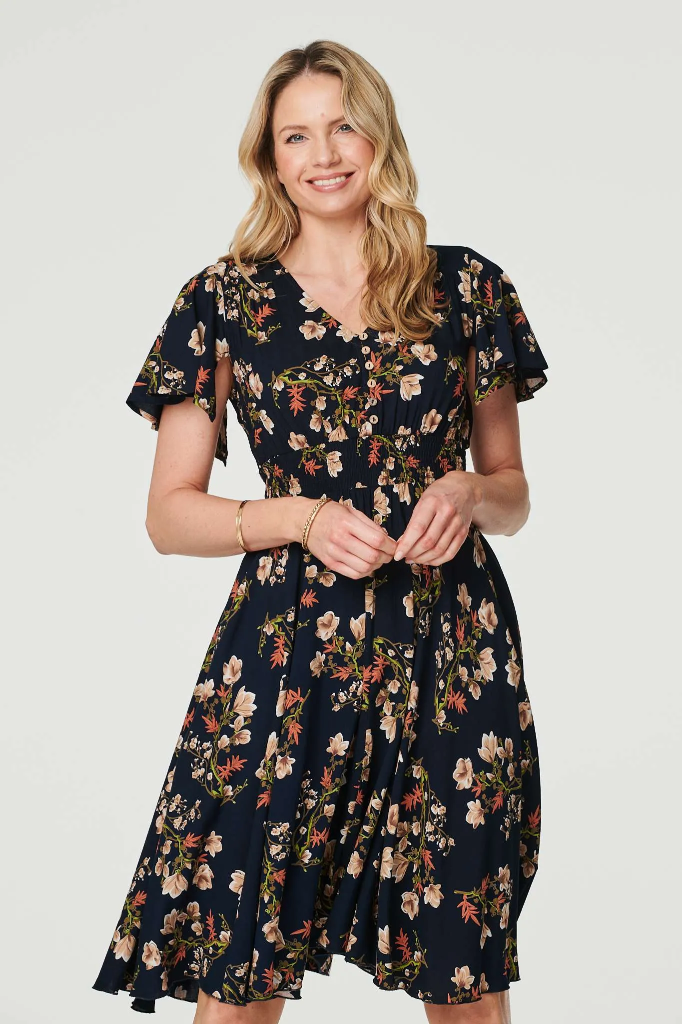 Floral Angel Sleeve Short Dress