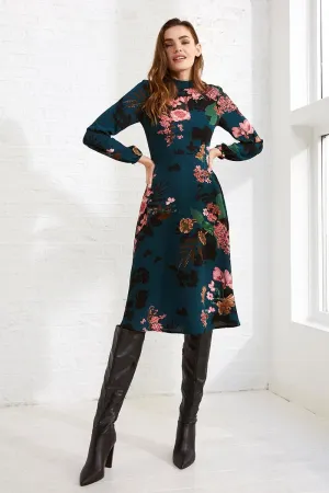 Floral High Neck Midi Dress