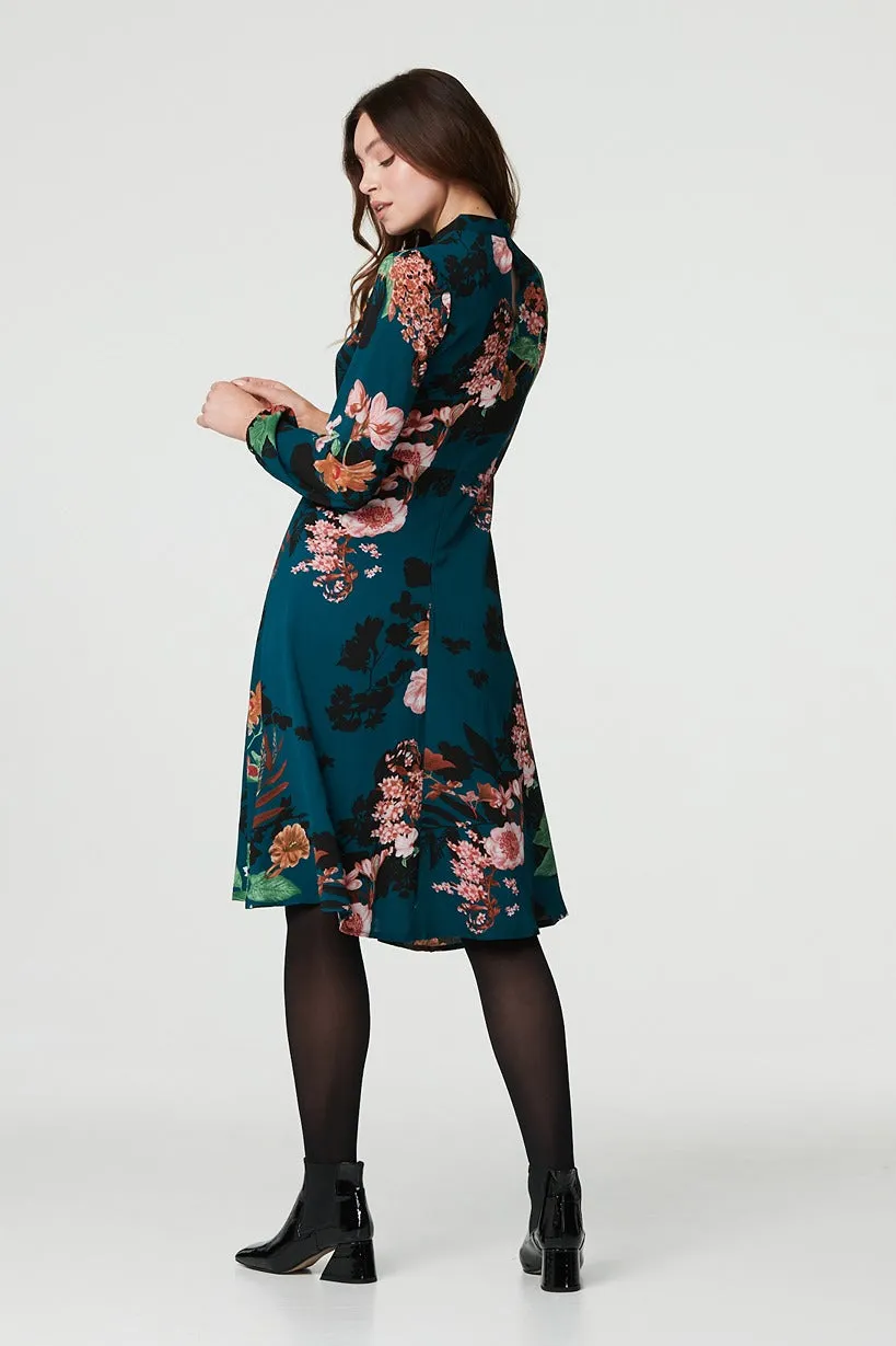 Floral High Neck Midi Dress