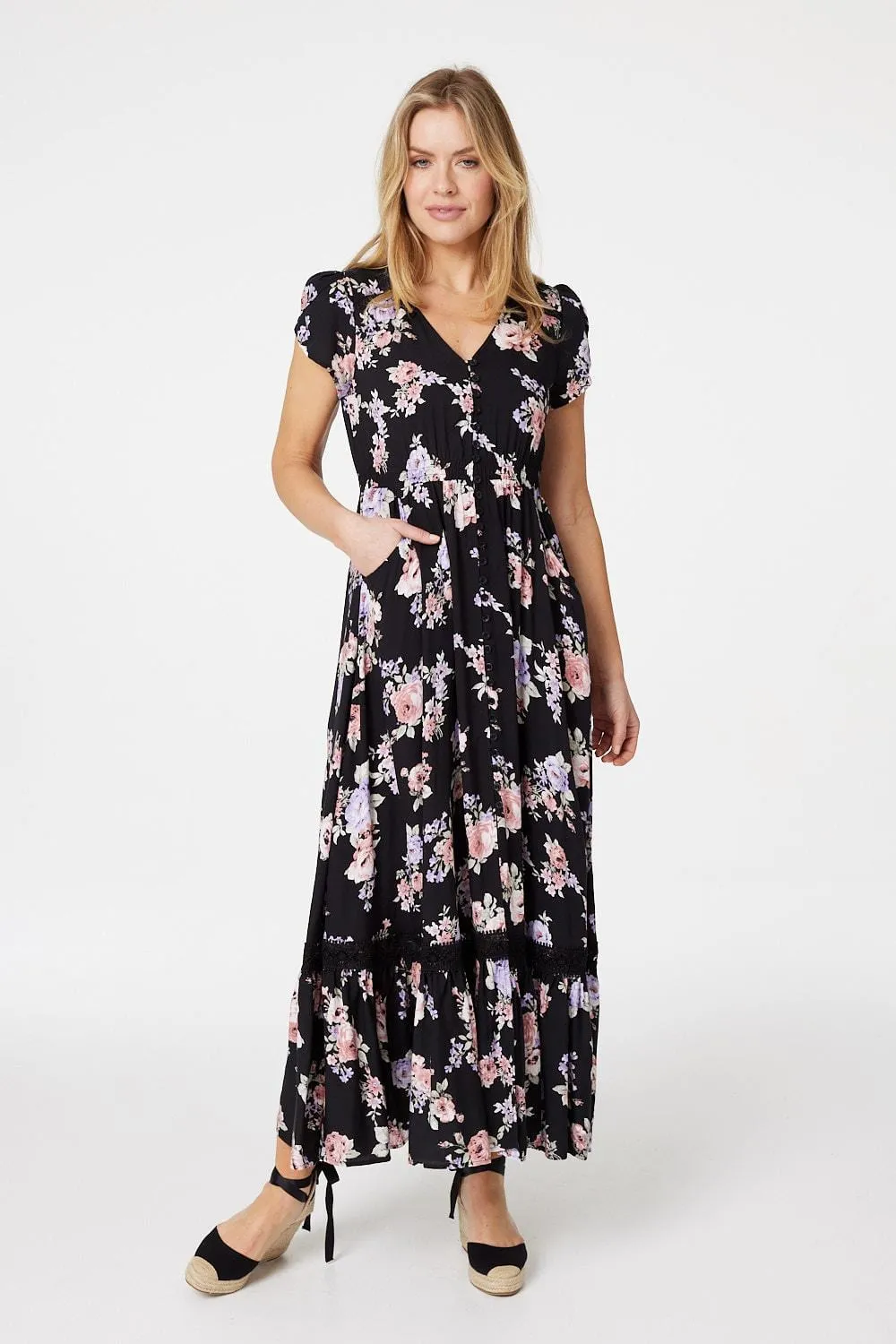 Floral Lace Trim Maxi Dress