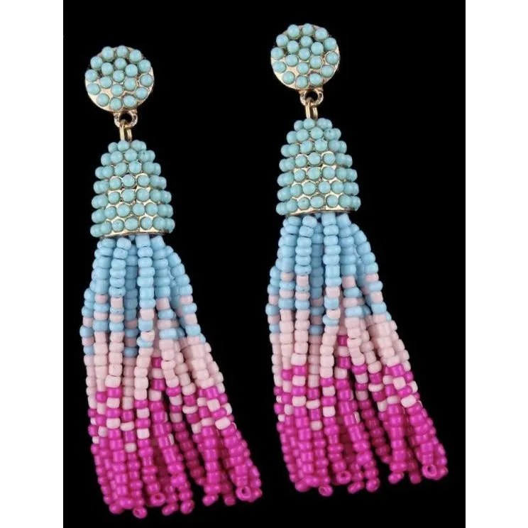 Fringe Tassle Bead Drop Earrings