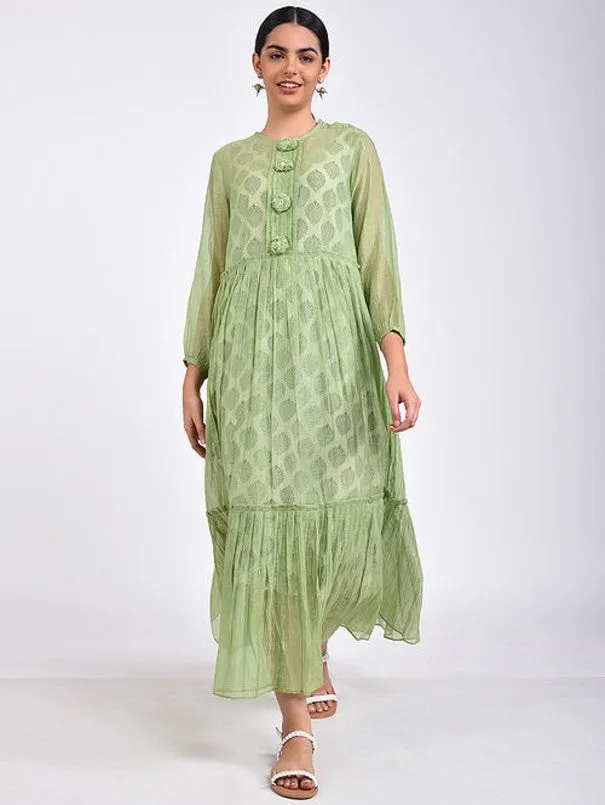 Green Cotton Silk Maxi Dress (Set of 2)