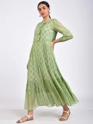 Green Cotton Silk Maxi Dress (Set of 2)