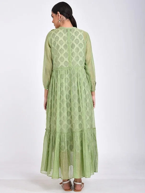 Green Cotton Silk Maxi Dress (Set of 2)