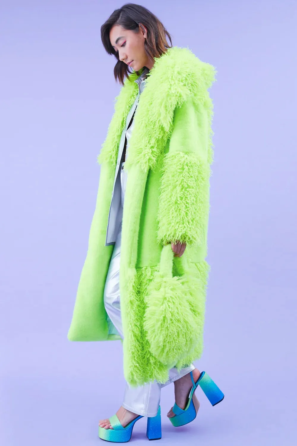 Green Faux Mongolian Fur Bamboo Coat