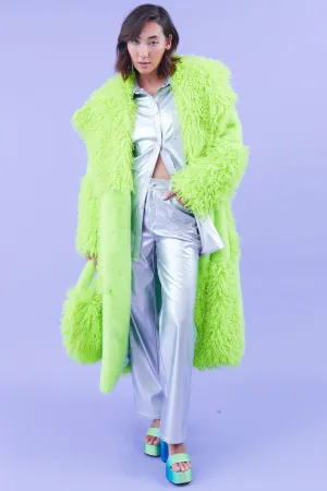 Green Faux Mongolian Fur Bamboo Coat