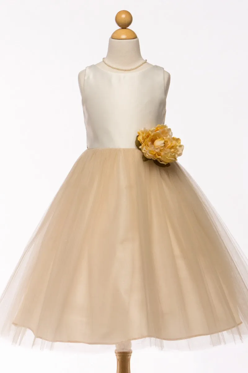 Hannah Satin Two-Tone Girls Dress with 3D Flower Detail and Plus Sizes