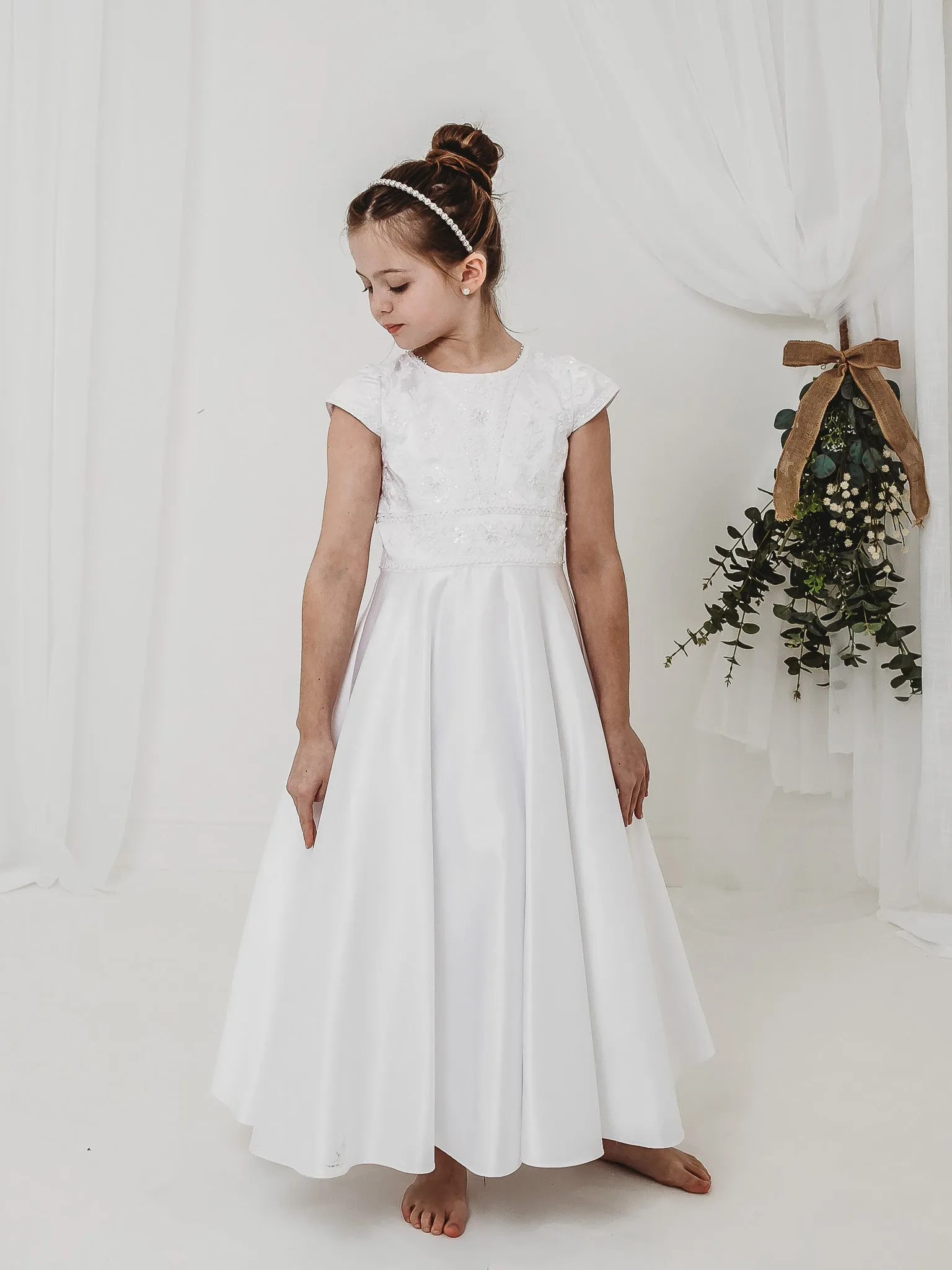 'Hyacinth' White Floral Embellished Communion Dress