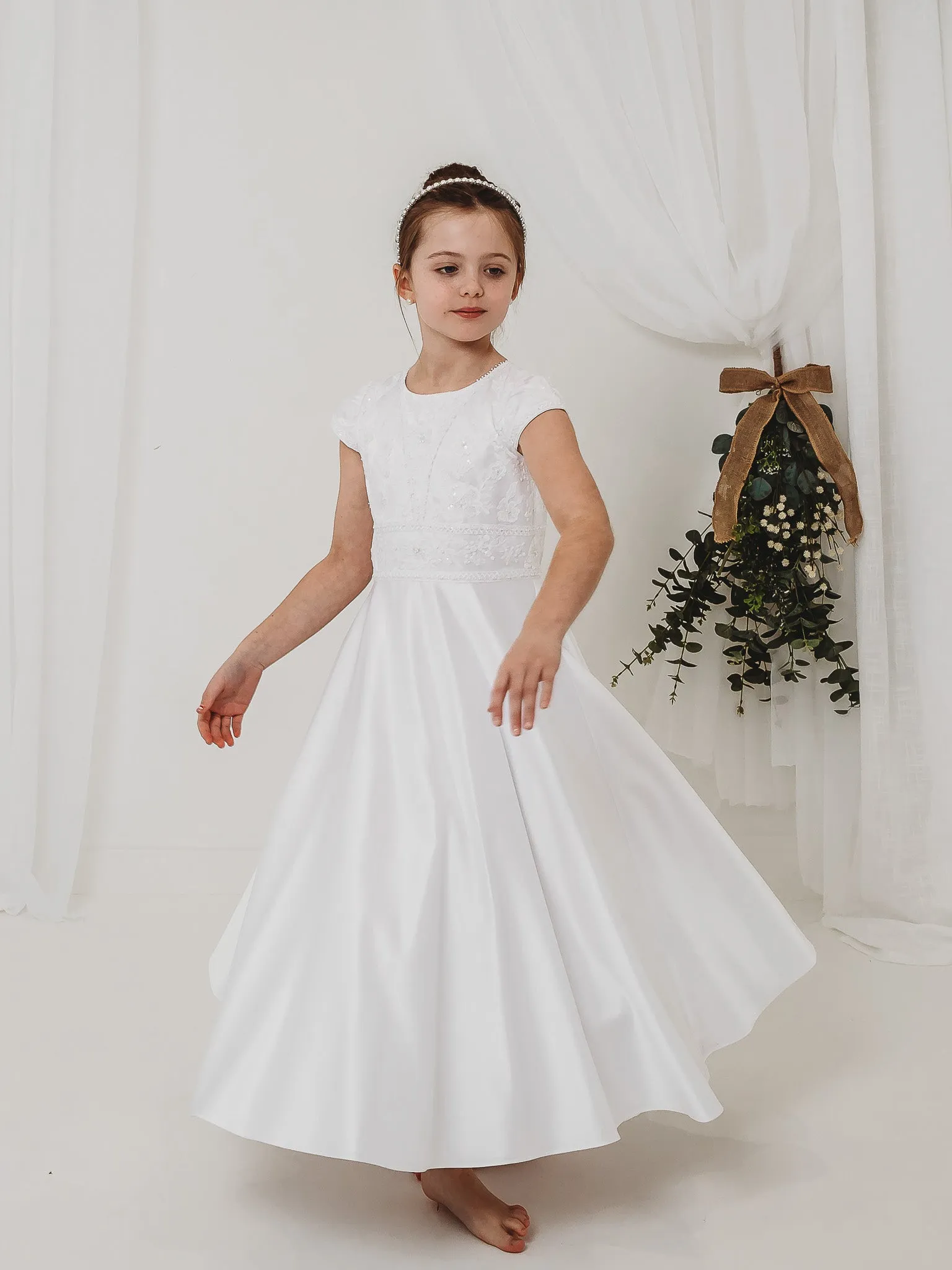 'Hyacinth' White Floral Embellished Communion Dress