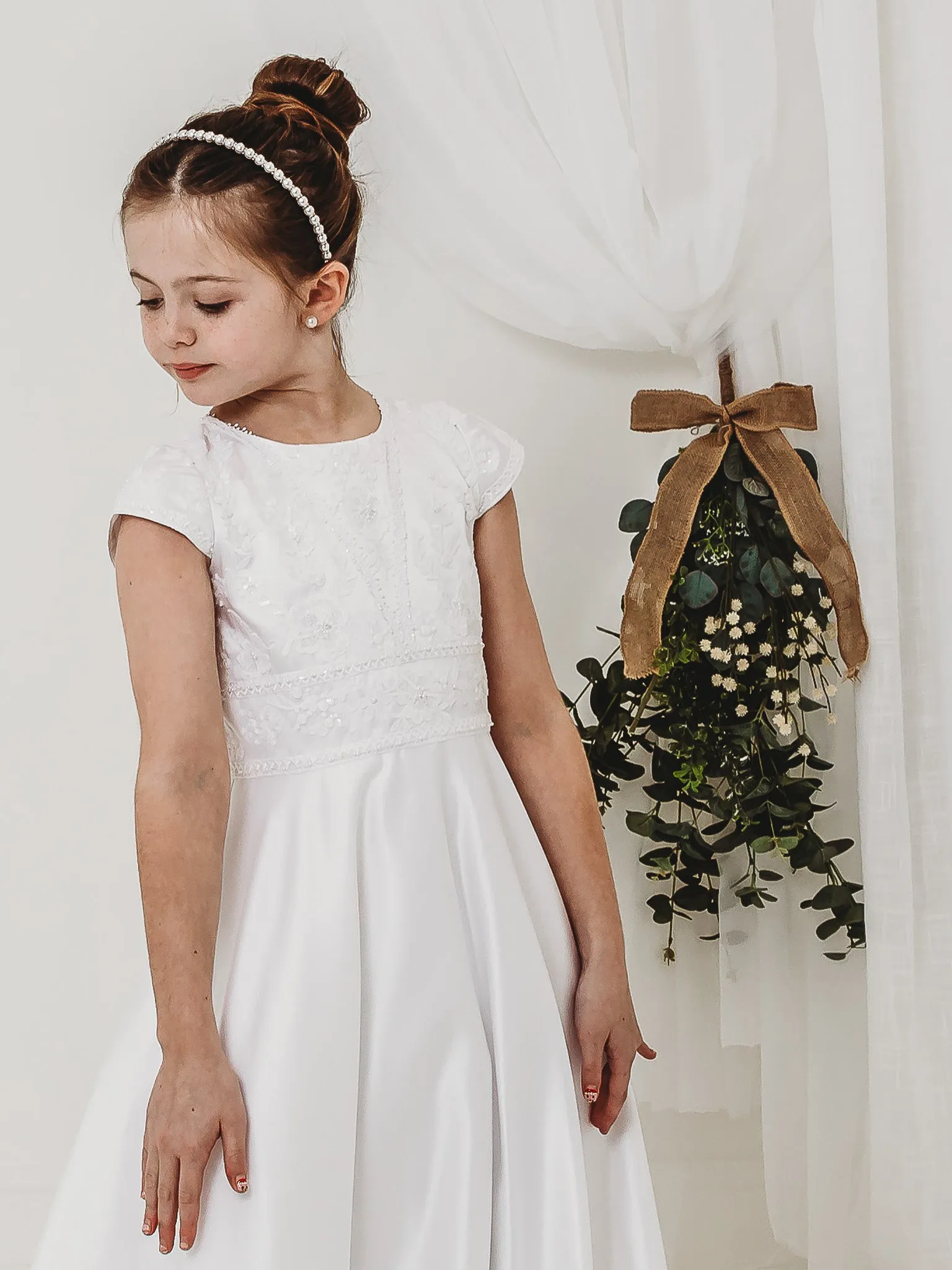 'Hyacinth' White Floral Embellished Communion Dress