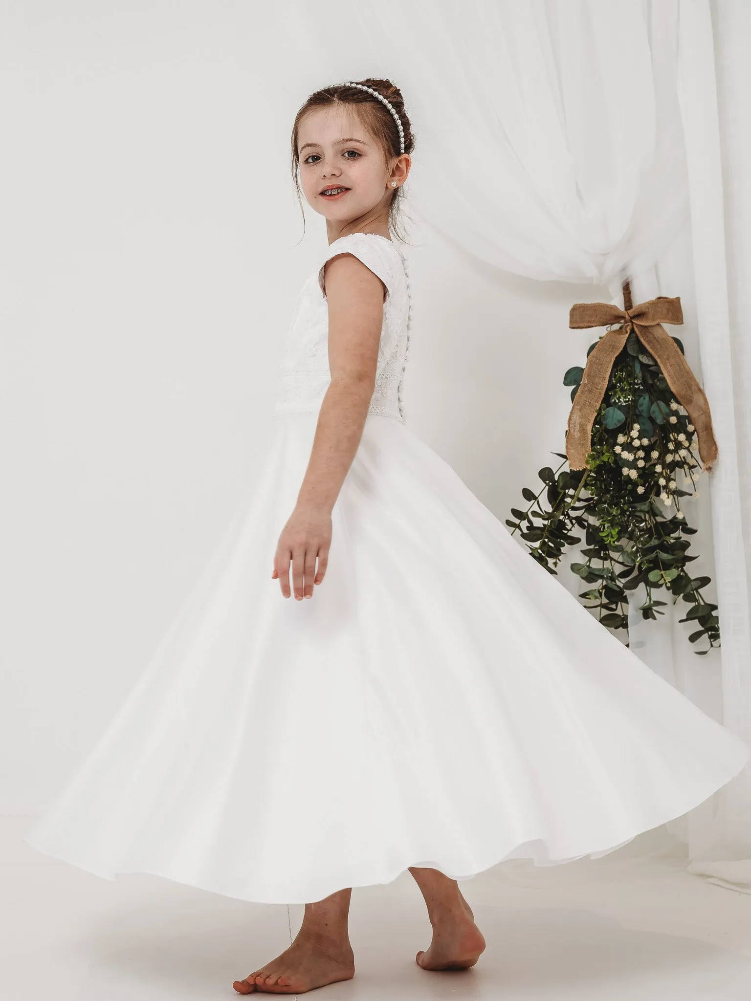 'Hyacinth' White Floral Embellished Communion Dress