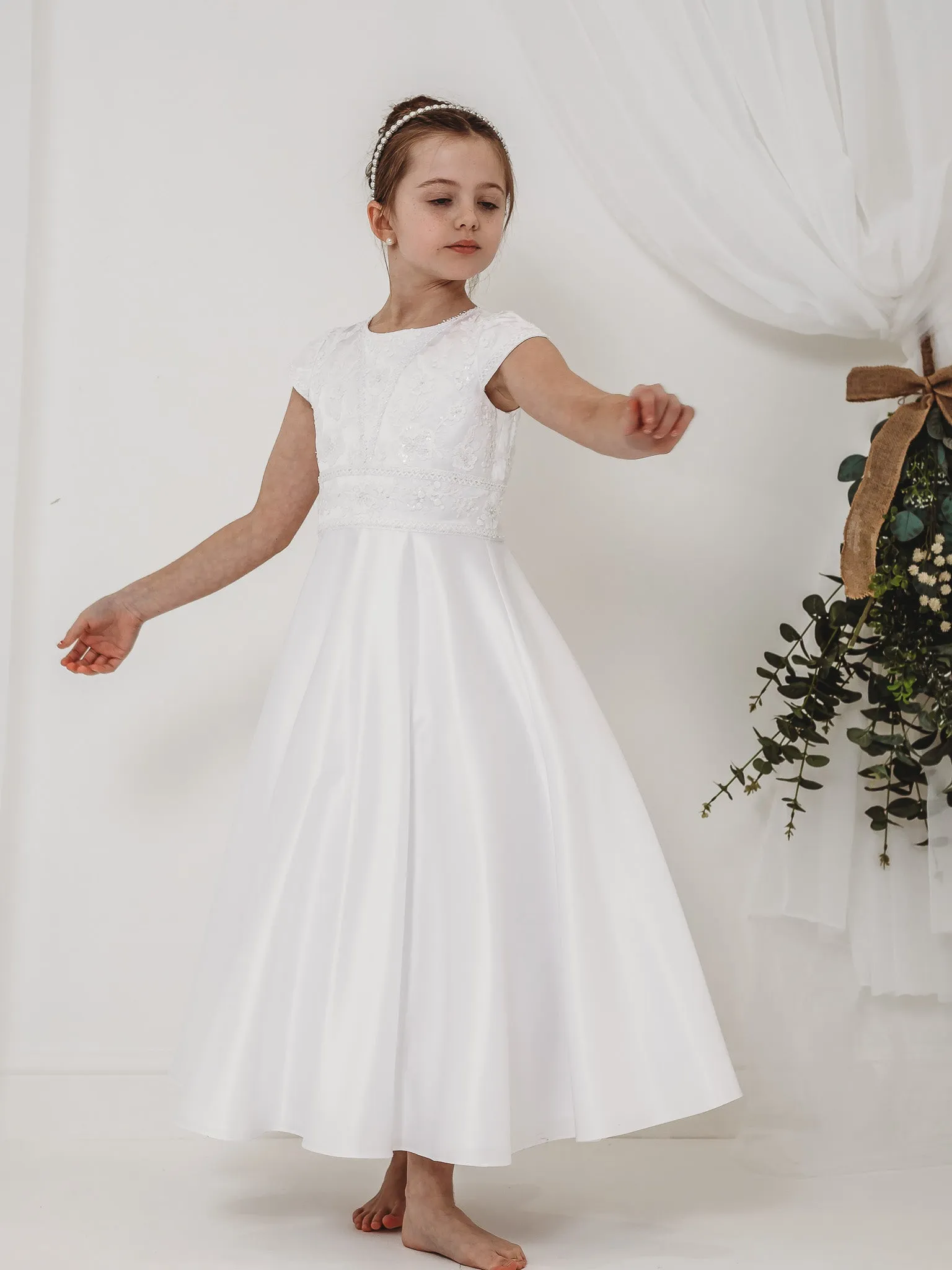 'Hyacinth' White Floral Embellished Communion Dress