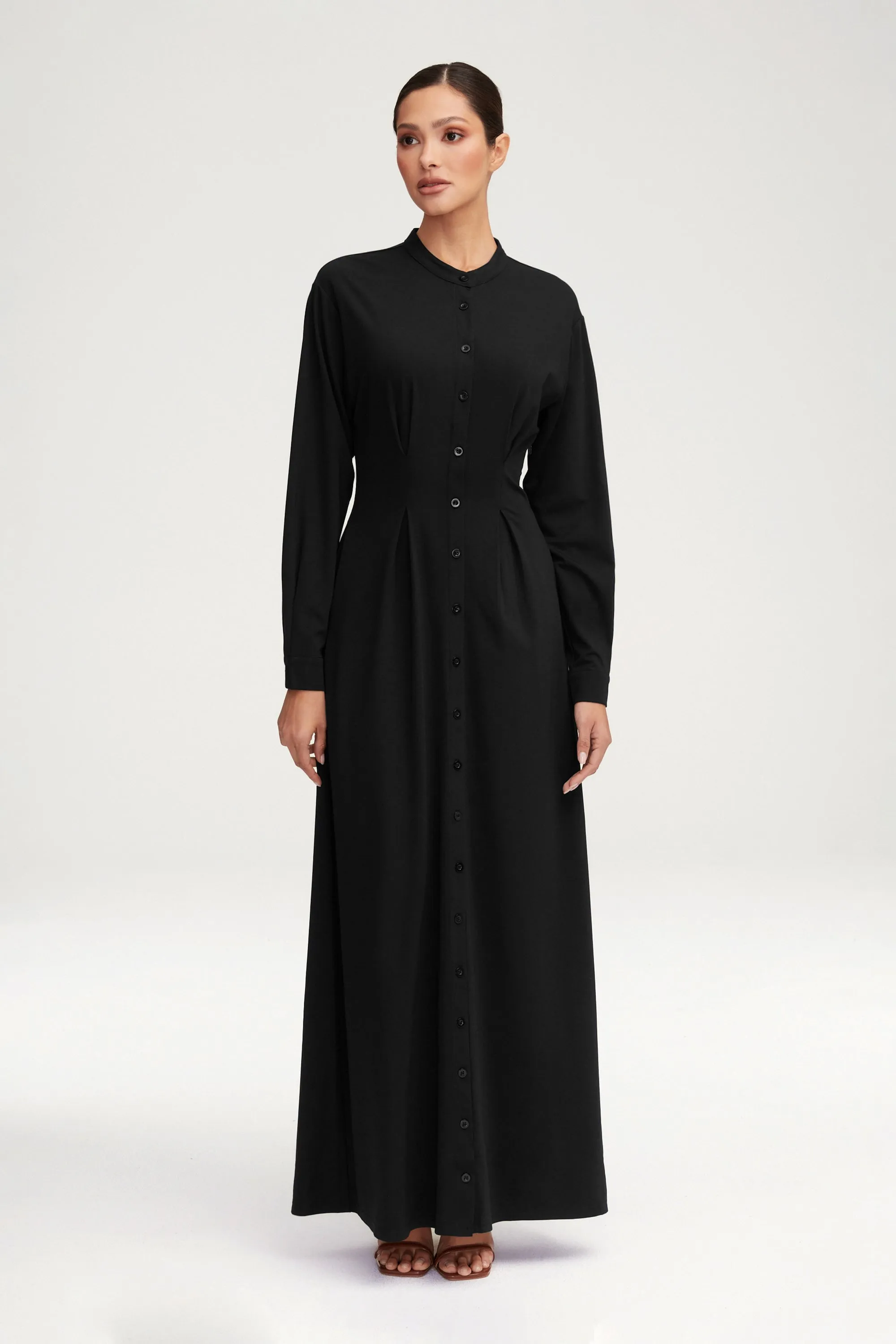 Ivy Jersey Button Down Maxi Dress - Black