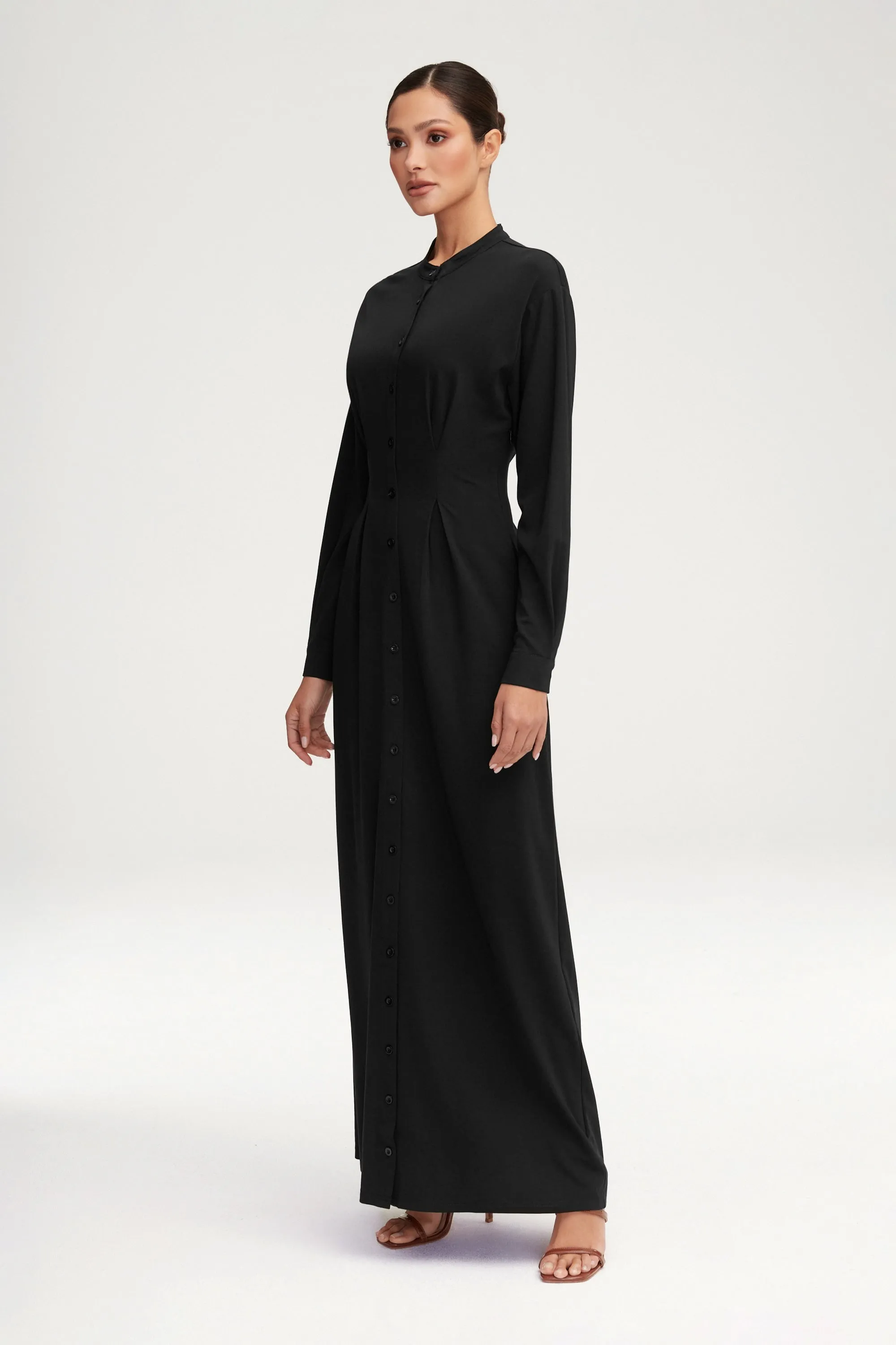 Ivy Jersey Button Down Maxi Dress - Black