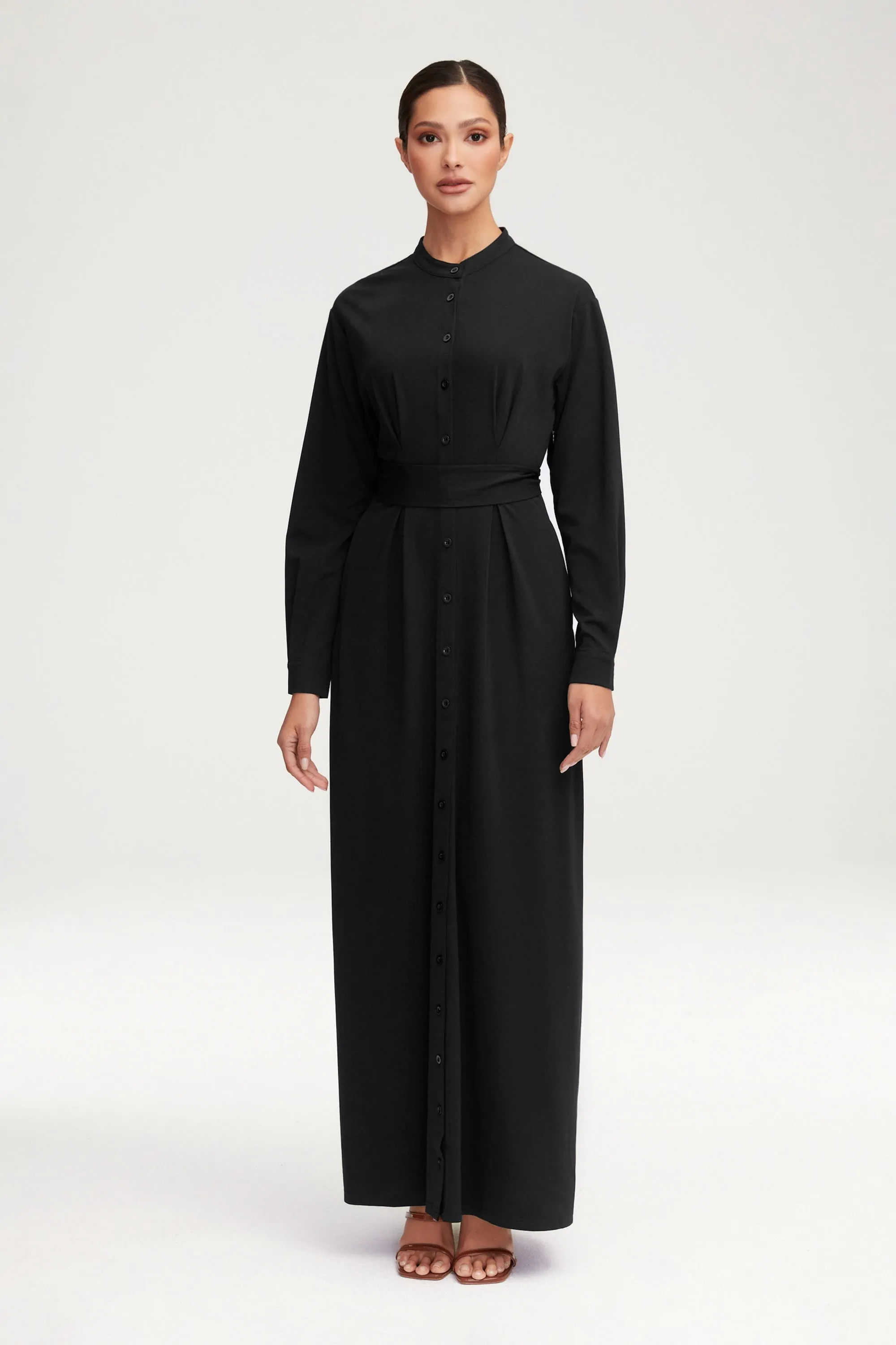 Ivy Jersey Button Down Maxi Dress - Black