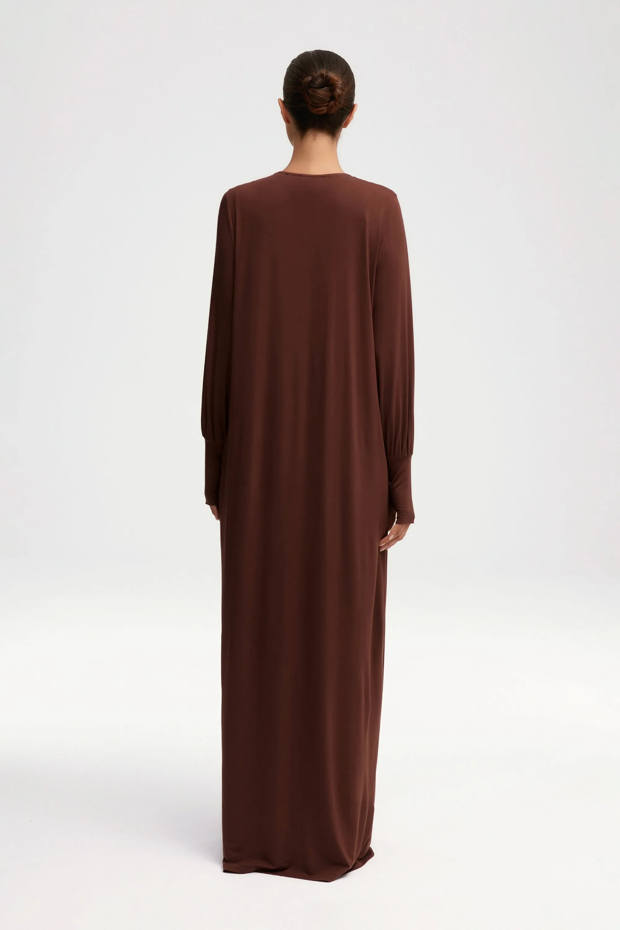 Jenin Jersey Open Abaya & Maxi Dress Set - Chocolate